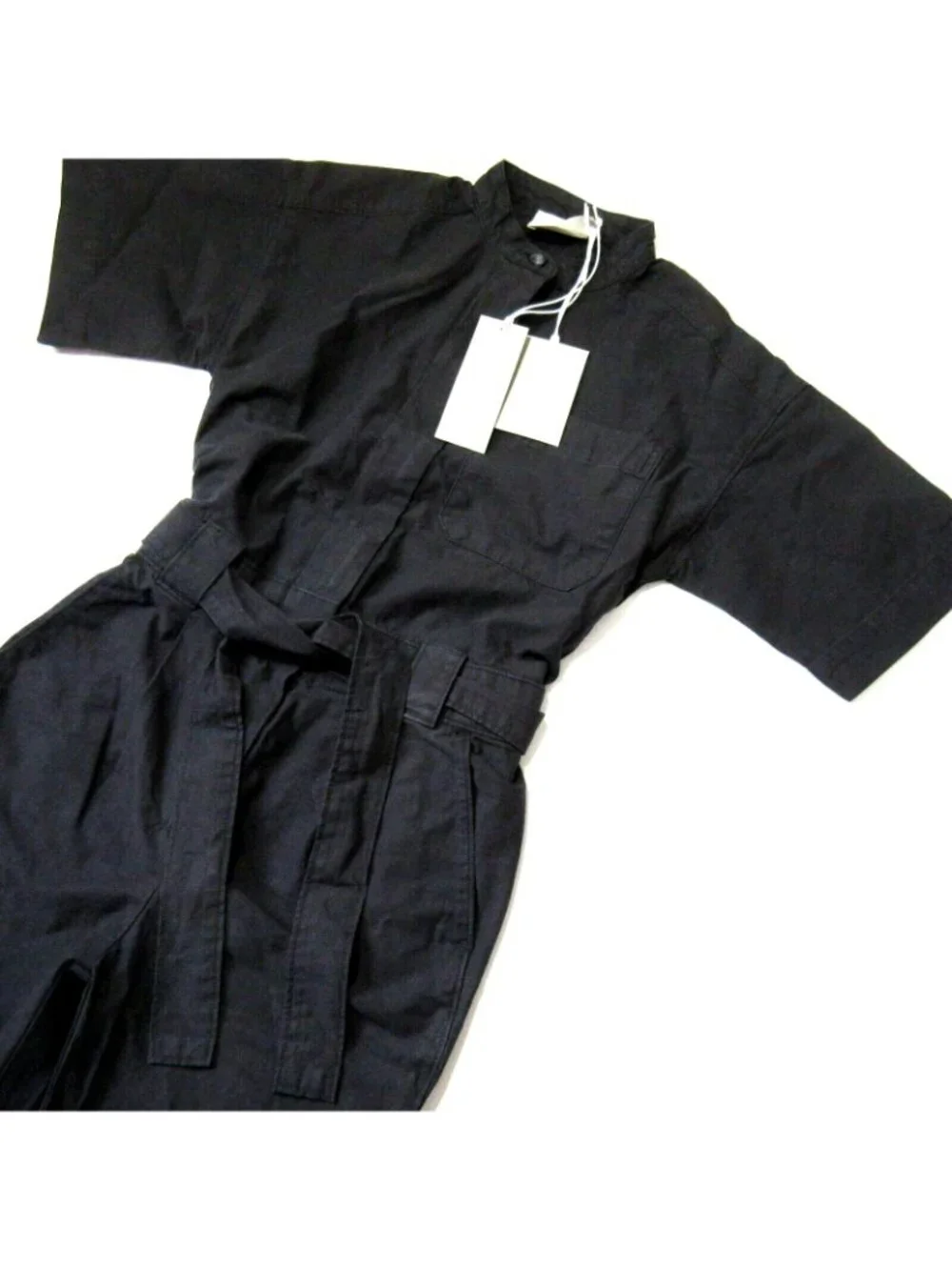 NWT Everlane The Fatigue Short-Sleeve Jumpsuit in Black Belted Cotton Utility 6